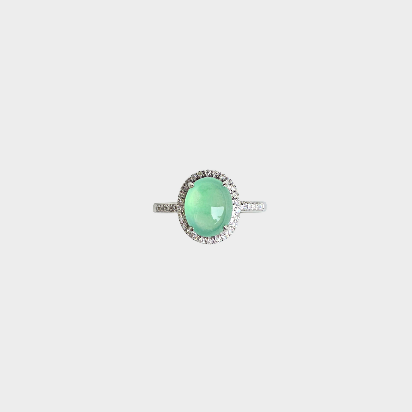 Jadeite Jade Cabochon Ring in White Gold with Diamonds