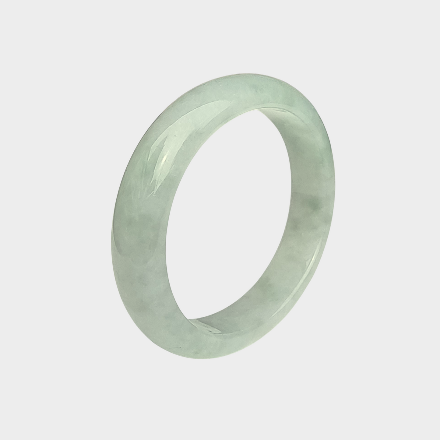 "Green Moss in Snow" Jadeite Jade Bangle - 53mm Oval