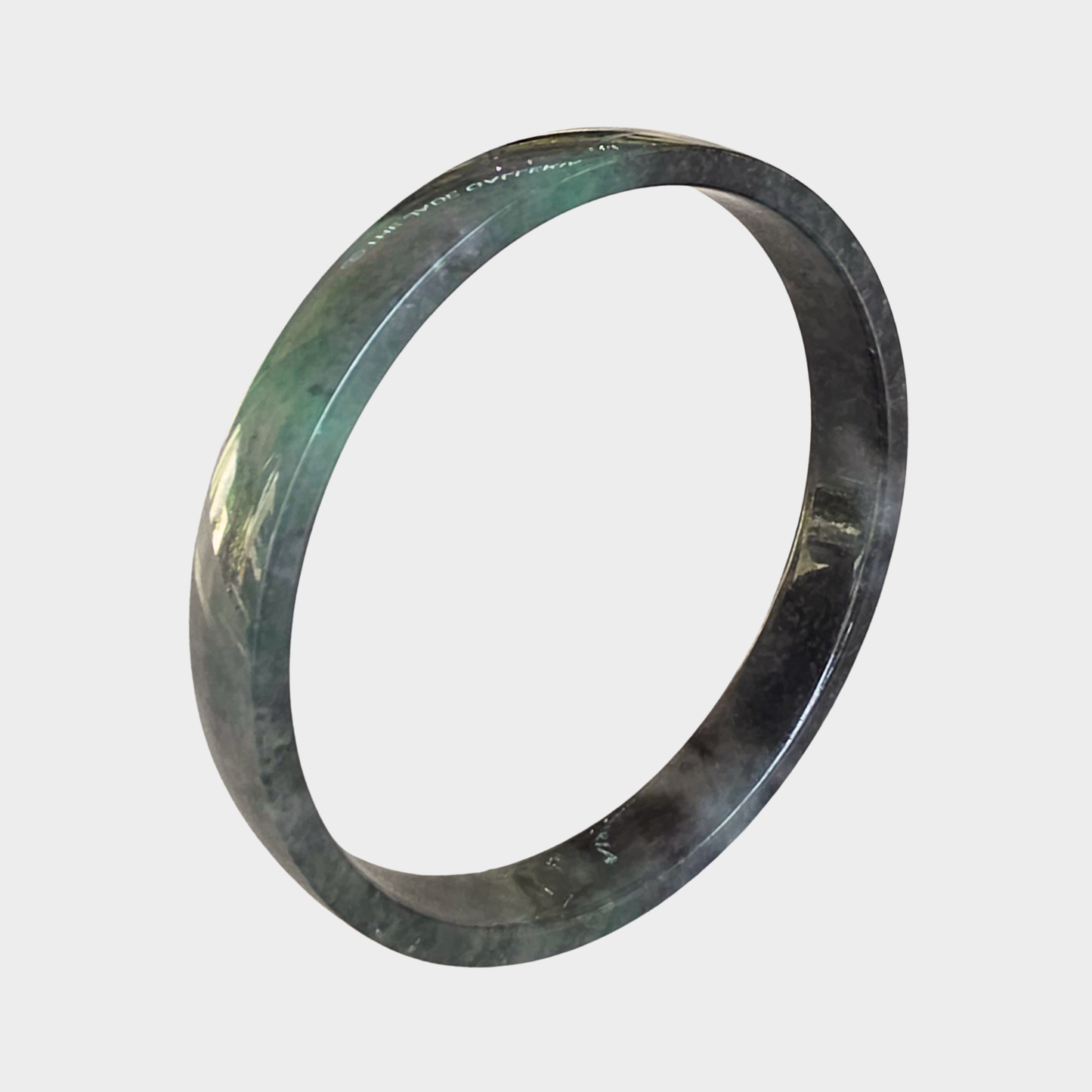 Black "Wuji" with Green Jadeite Jade Bangle - 72mm Flat
