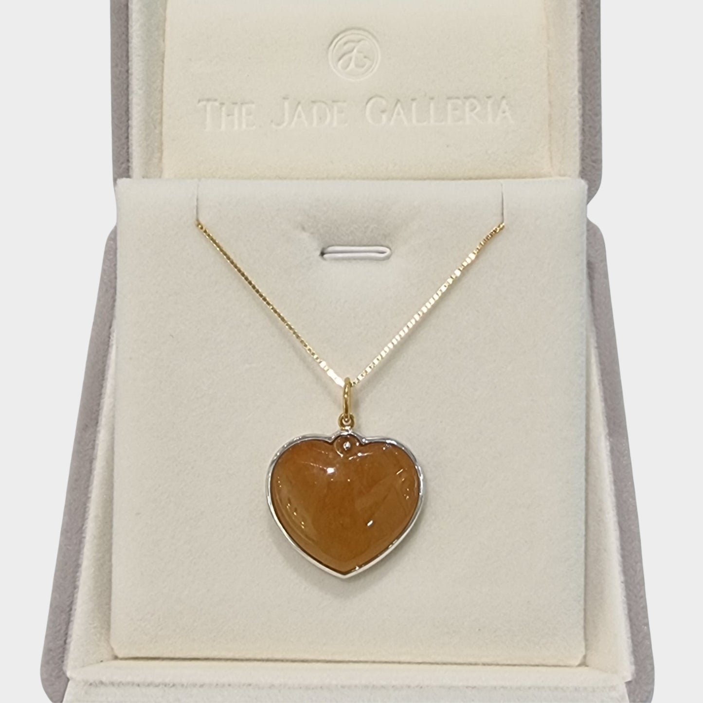 Honey Yellow Jadeite Jade "LOVE" Pendant in White Gold with Diamonds