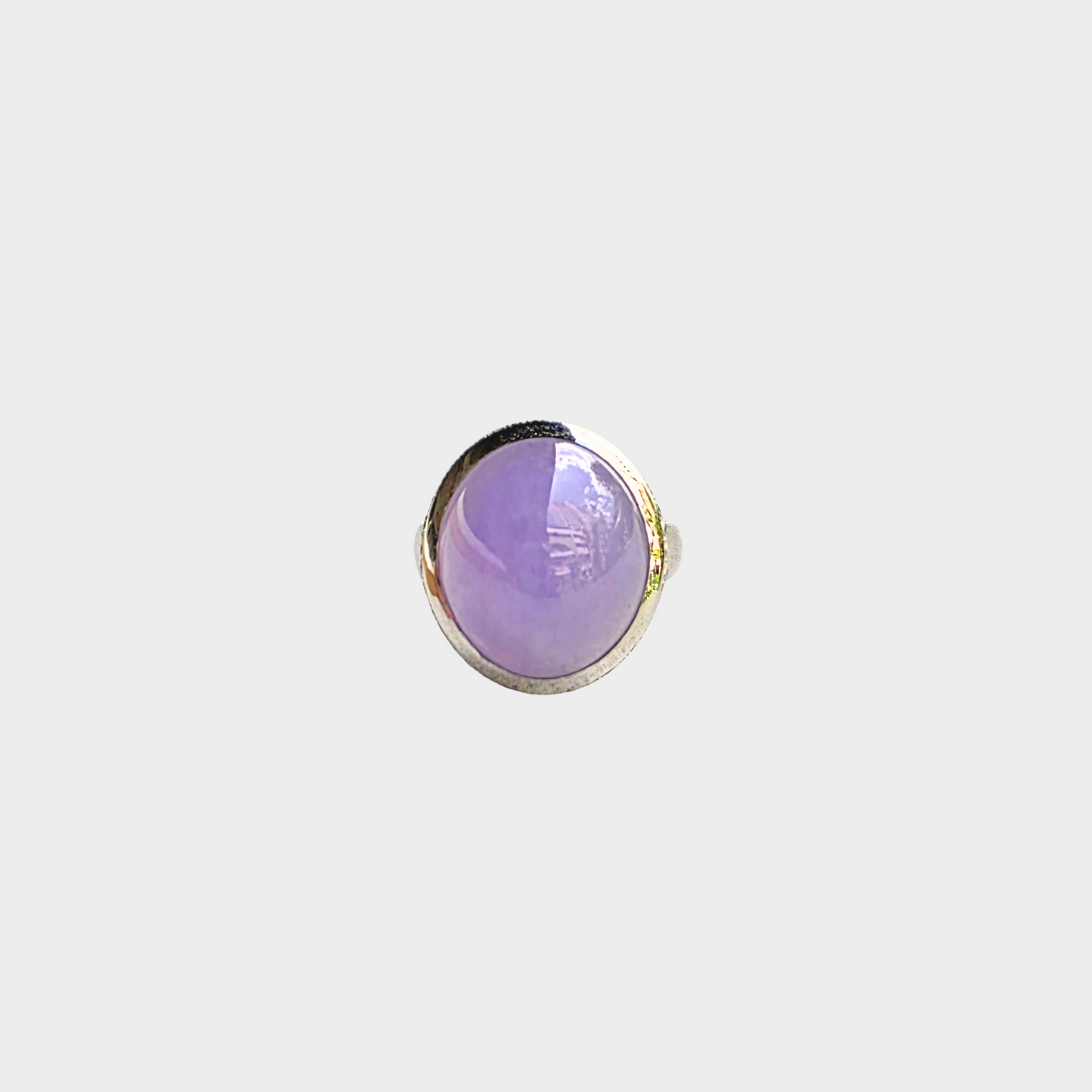 Lavender Jadeite Jade Cabochon Ring in White Gold with Diamonds
