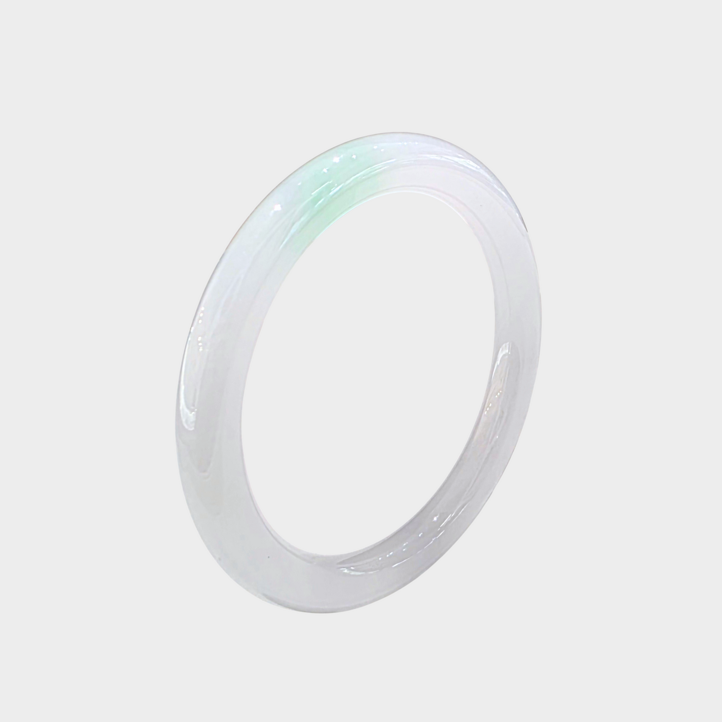 Icy and Green Jadeite Jade Bangle - 54mm Round