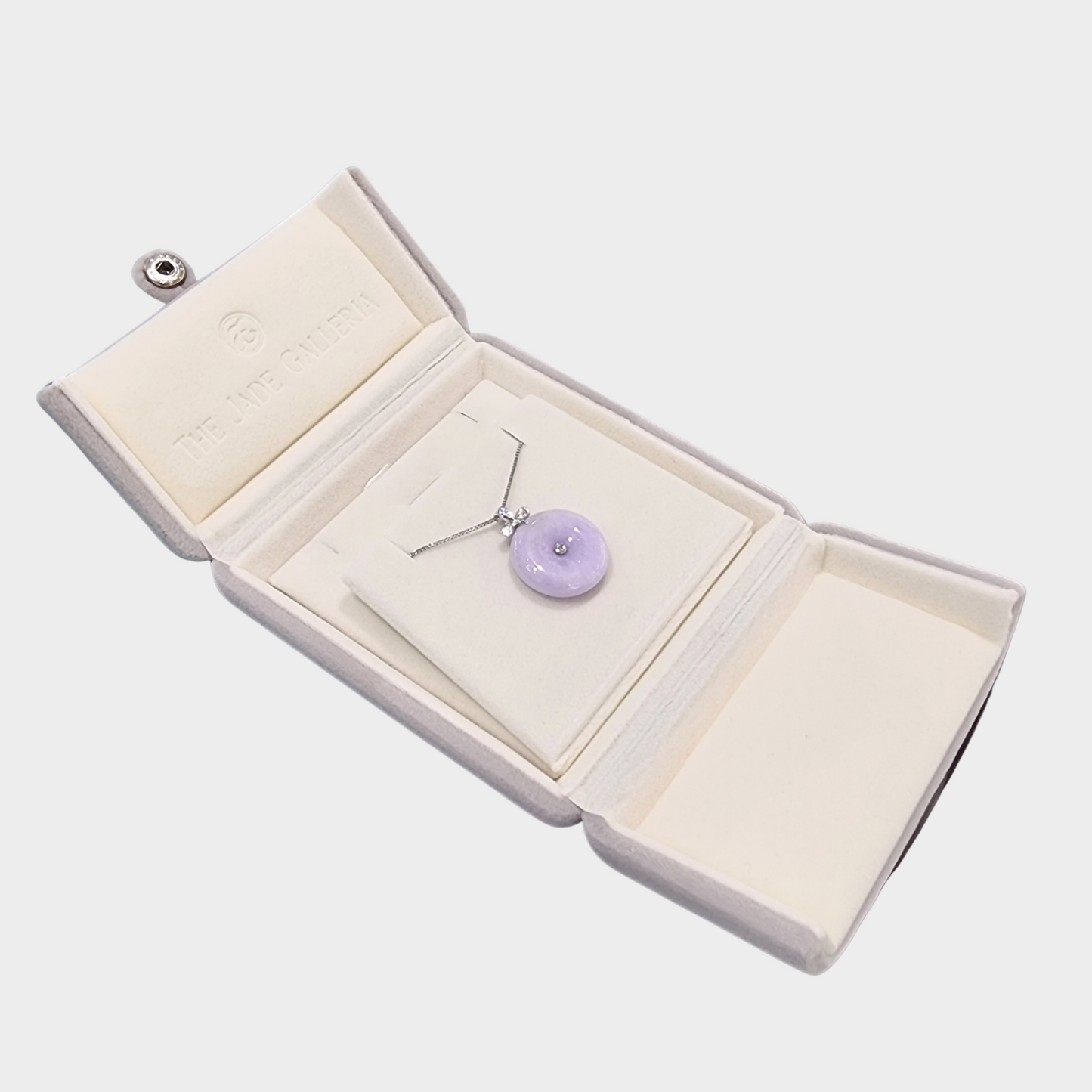 Lavender "Lucky Coin" Jadeite Jade Pendant in White Gold with Diamonds