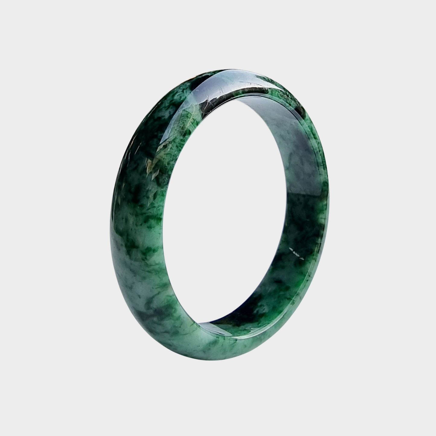 Flower Green Jadeite Jade Bangle - 61mm Half Round