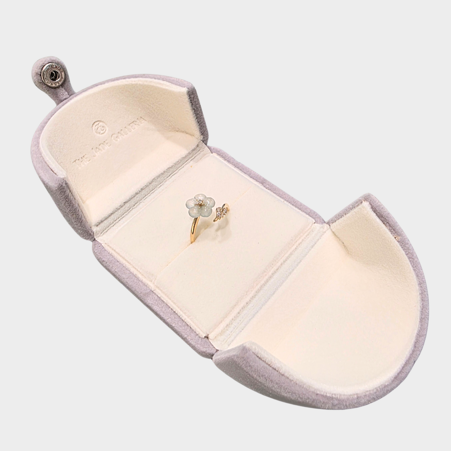 Icy "Peach Blossom" Jadeite Jade Ring in Yellow Gold with Diamonds