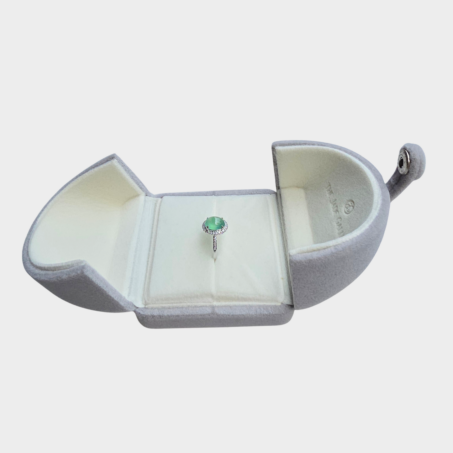 Jadeite Jade Cabochon Ring in White Gold with Diamonds