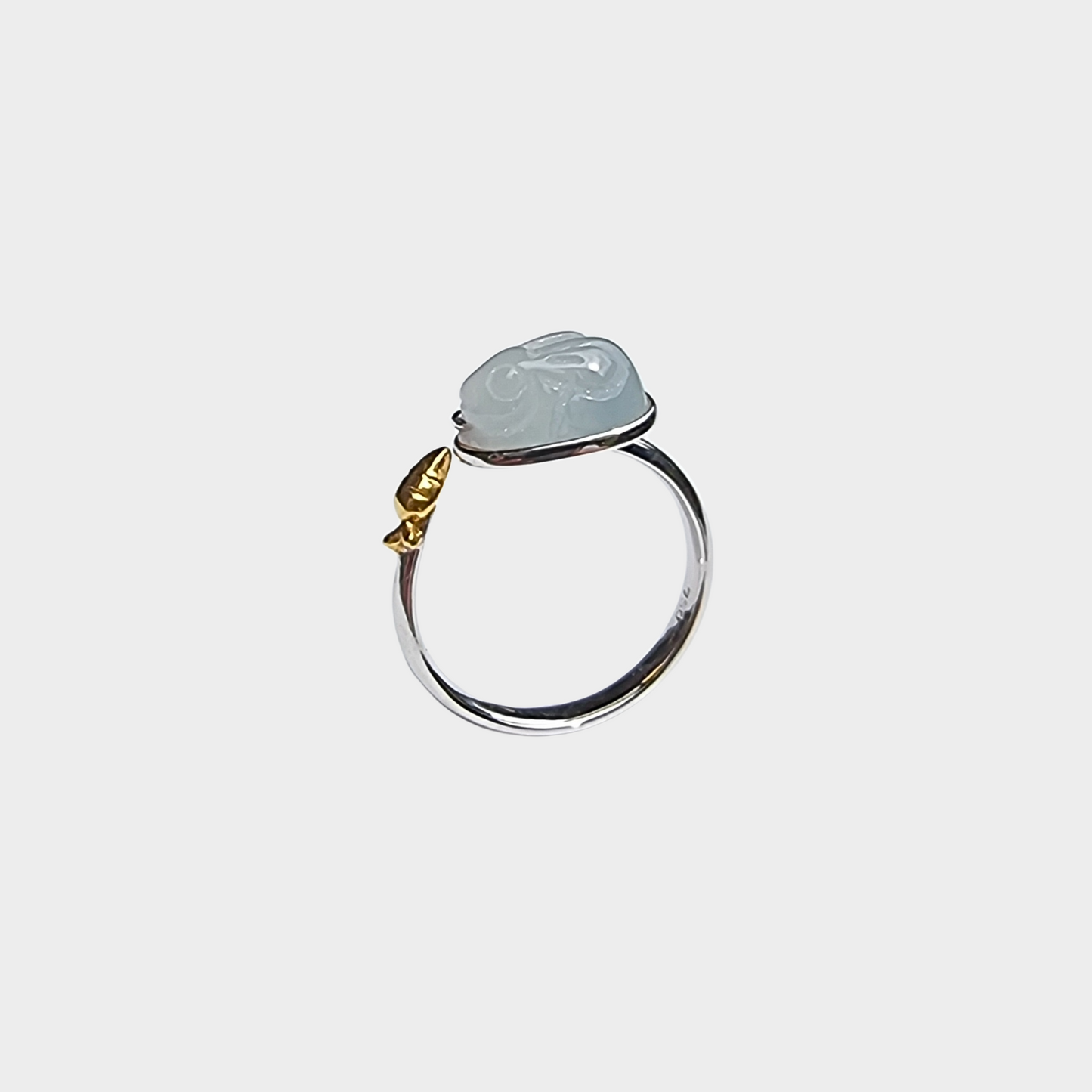 Jadeite Jade "Rabbit" Ring in Yellow and White Gold