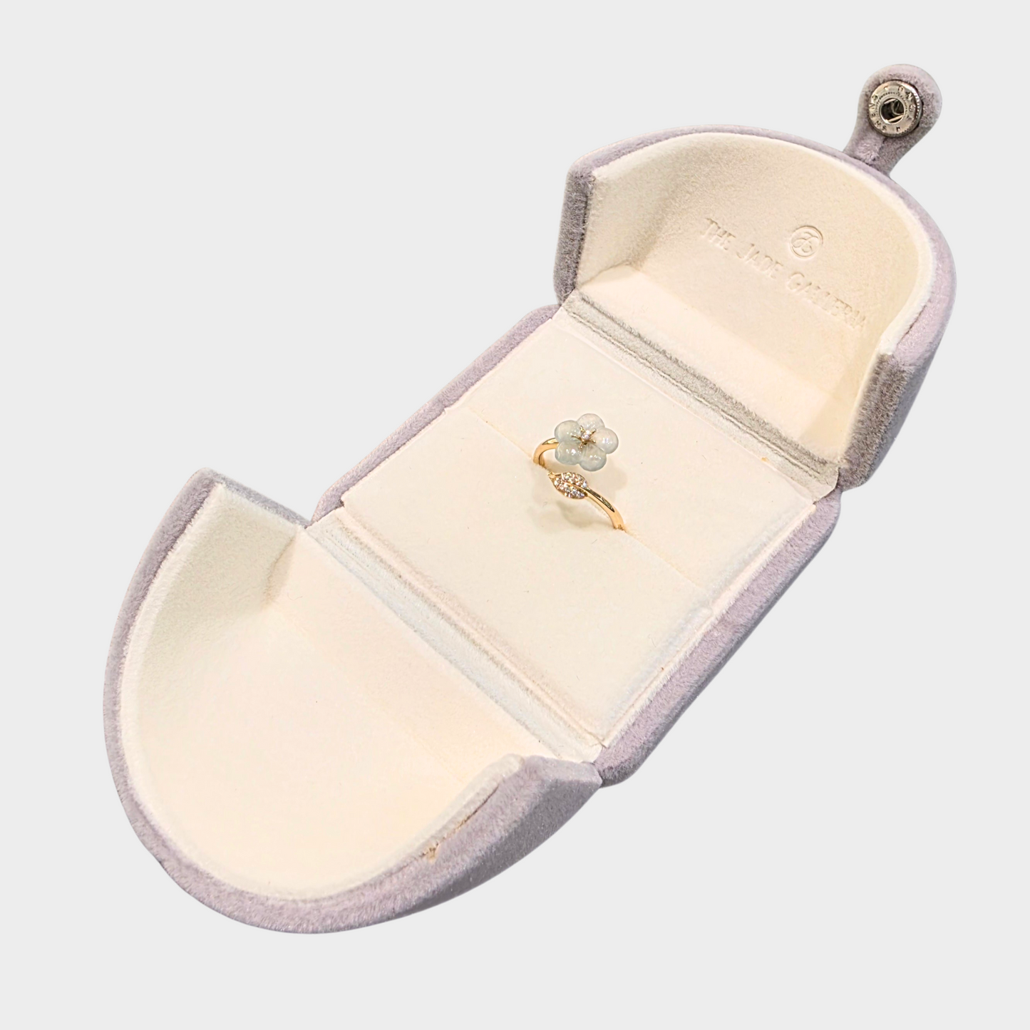 Icy "Peach Blossom" Jadeite Jade Ring in Yellow Gold with Diamonds
