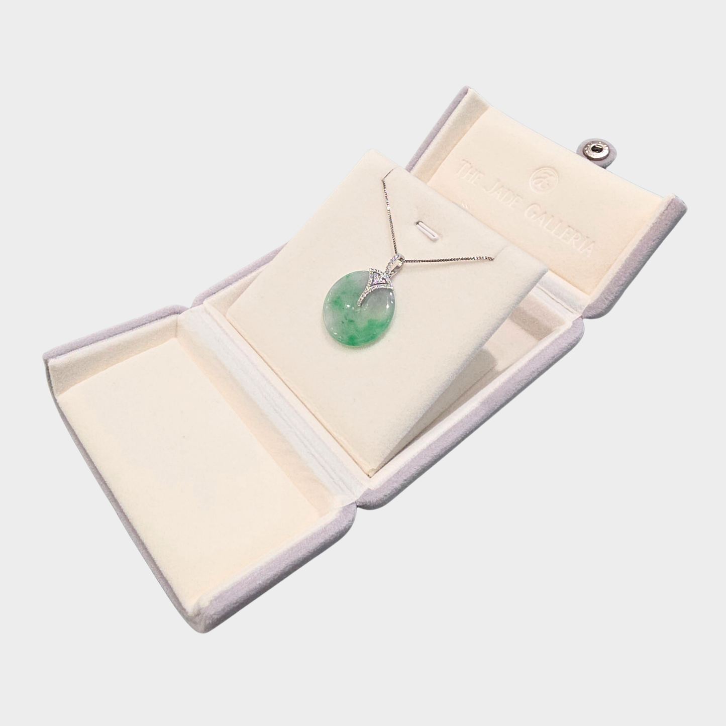 Icy Green Jadeite Jade "Lucky Coin" Pendant in White Gold with Diamonds