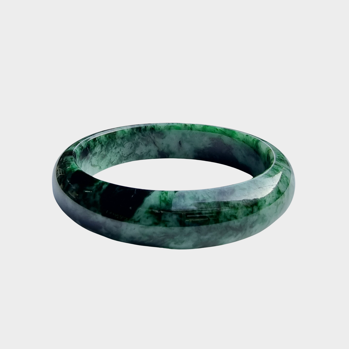 Flower Green Jadeite Jade Bangle - 61mm Half Round