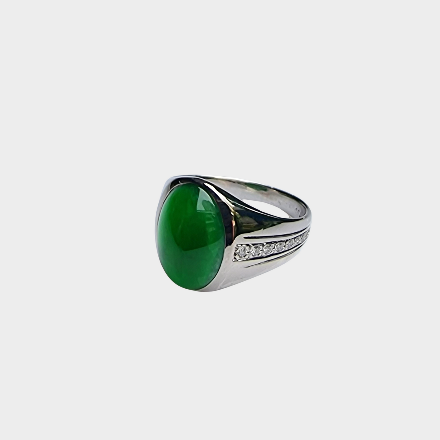 Jadeite Jade Cabochon Ring in White Gold with Diamonds