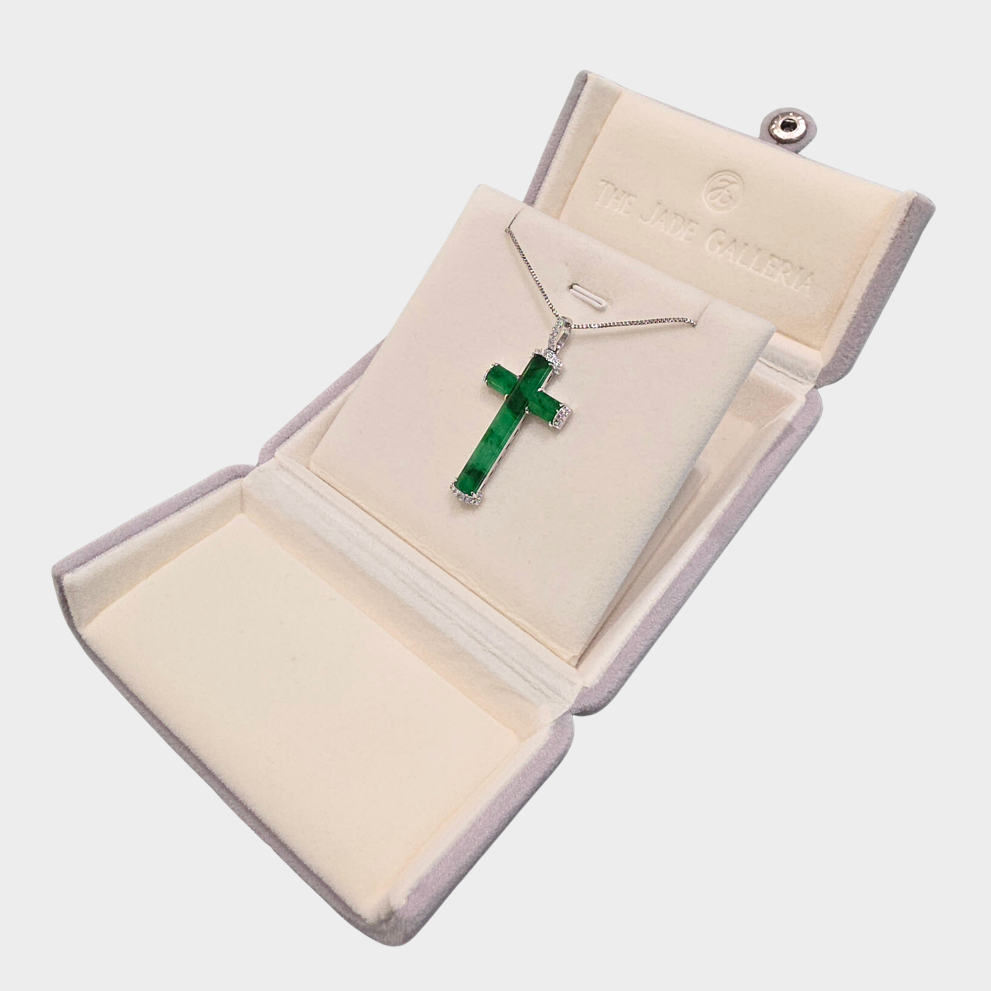 Jadeite Jade "Cross" Pendant in White Gold with Diamonds