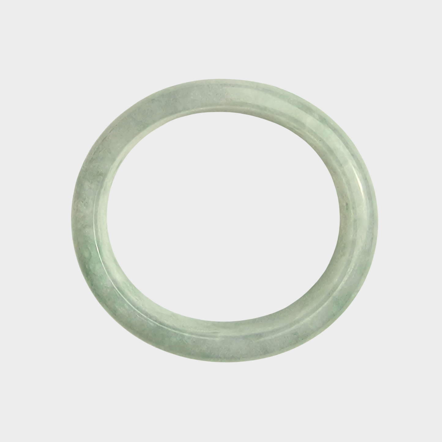 "Green Moss in Snow" Jadeite Jade Bangle - 53mm Oval
