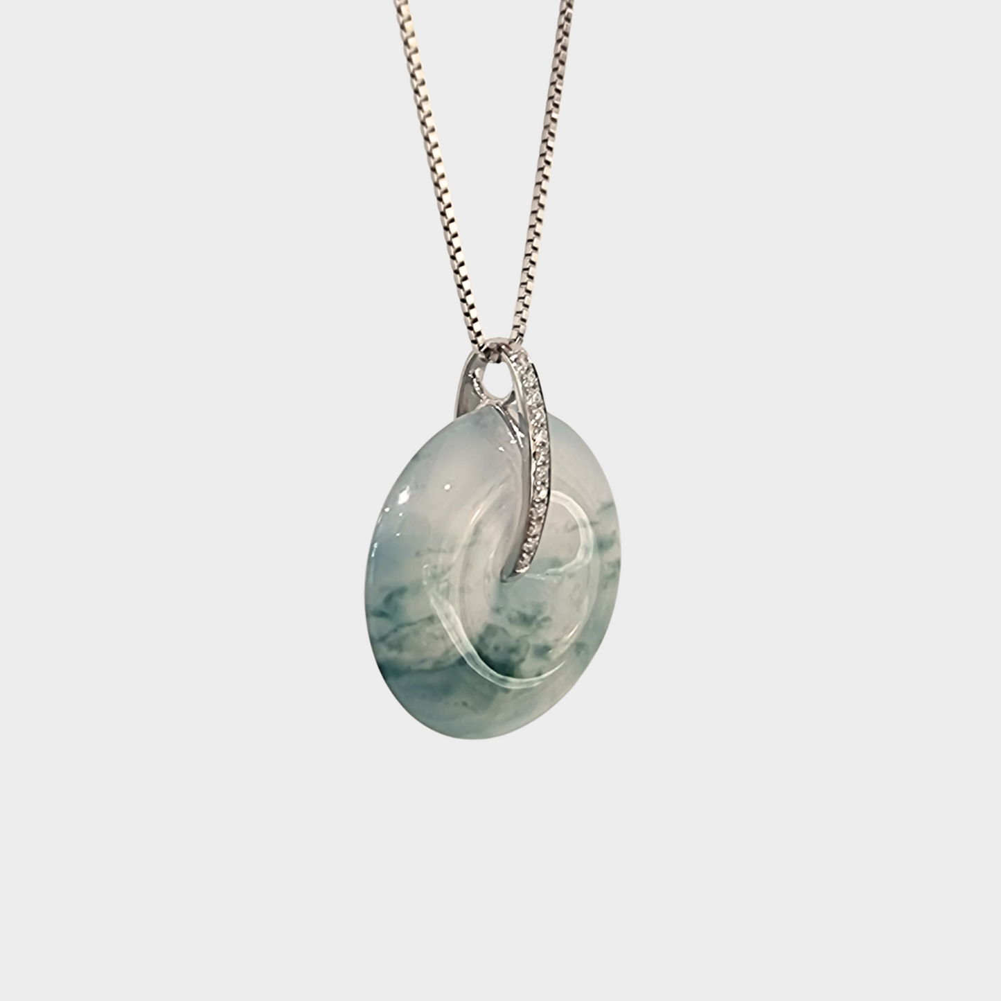 Icy "Donut" Jadeite Jade Pendant in White Gold with Diamonds
