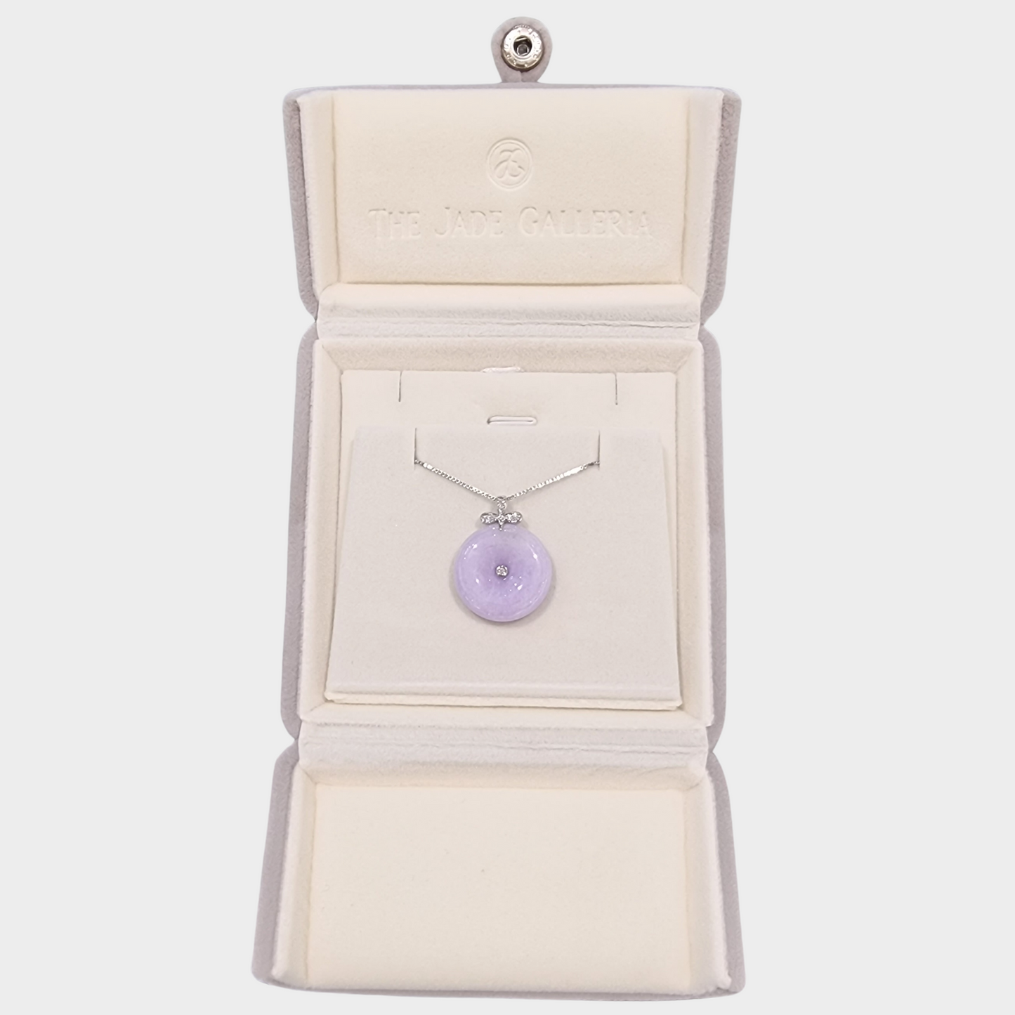 Lavender "Lucky Coin" Jadeite Jade Pendant in White Gold with Diamonds
