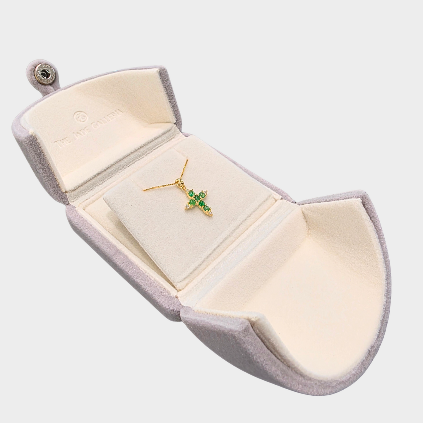 Jadeite Jade "Cross" Pendant in Yellow Gold with Diamonds