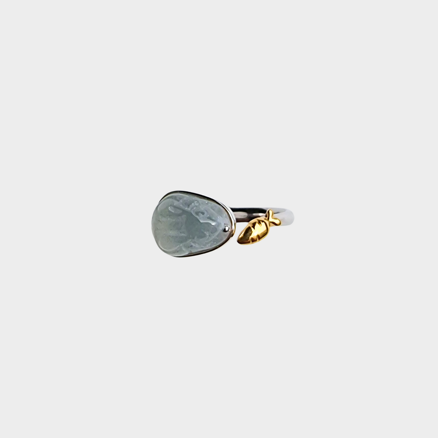 Jadeite Jade "Rabbit" Ring in Yellow and White Gold