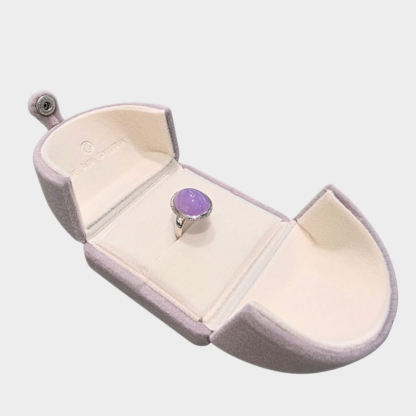 Lavender Jadeite Jade Cabochon Ring in White Gold with Diamonds