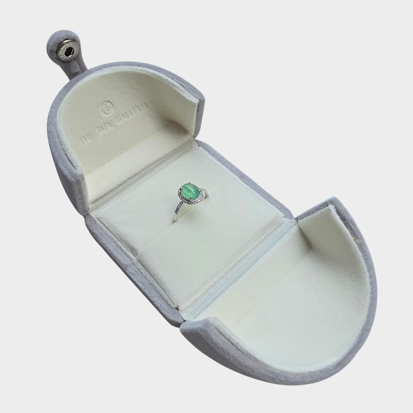 Jadeite Jade Cabochon Ring in White Gold with Diamonds