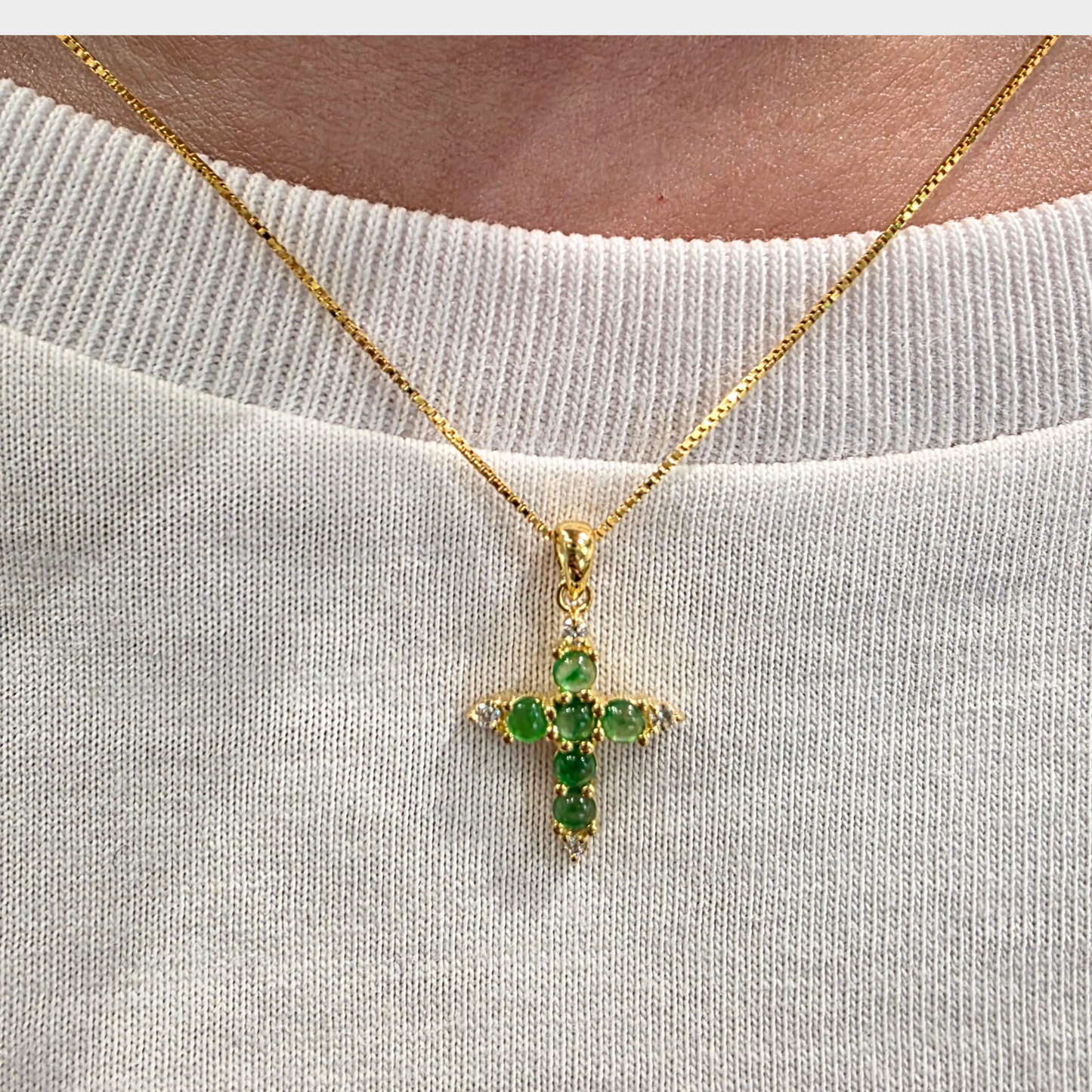 Jadeite Jade "Cross" Pendant in Yellow Gold with Diamonds