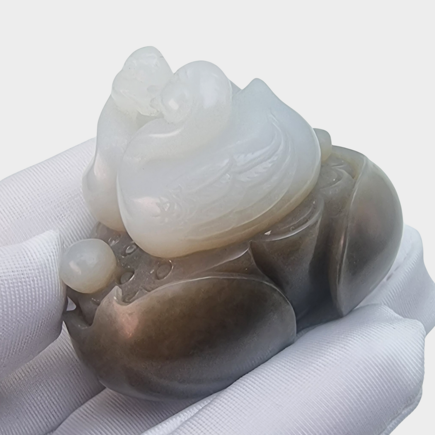 "Mandarin Ducks" Nephrite Jade Display