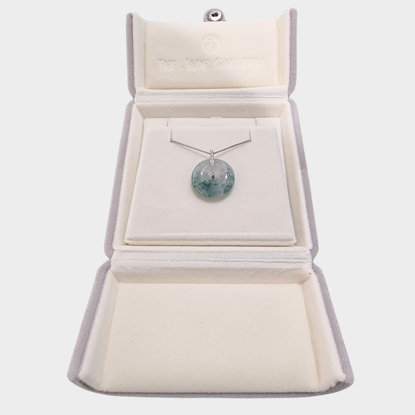 Icy "Donut" Jadeite Jade Pendant in White Gold with Diamonds
