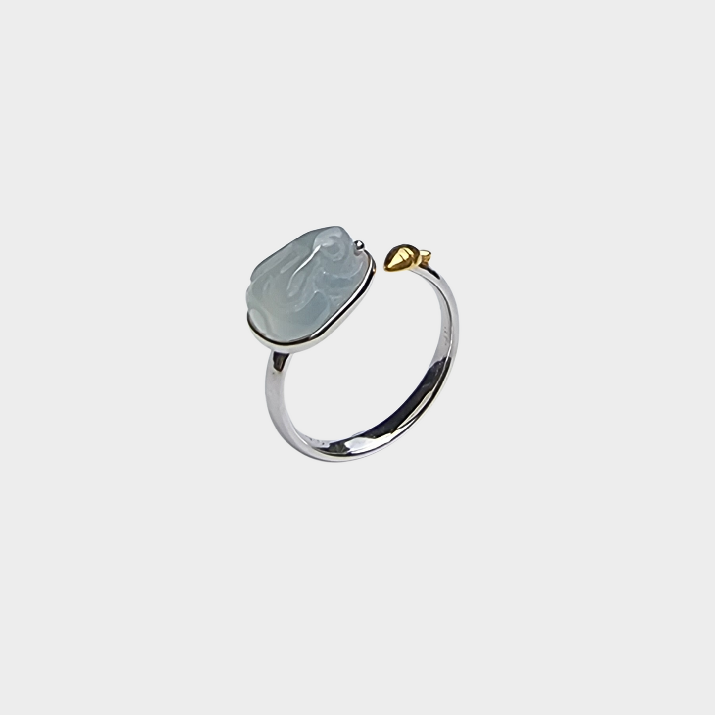 Jadeite Jade "Rabbit" Ring in Yellow and White Gold