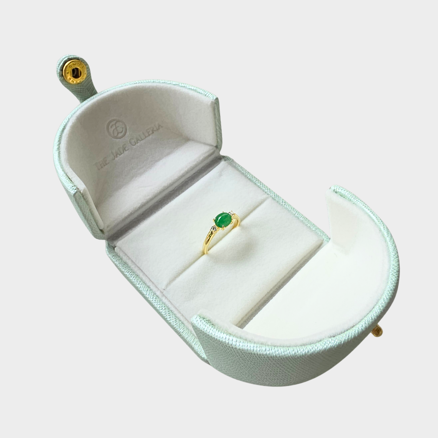 Apple Green Jadeite Jade Cabochon Ring in Yellow Gold with Diamonds