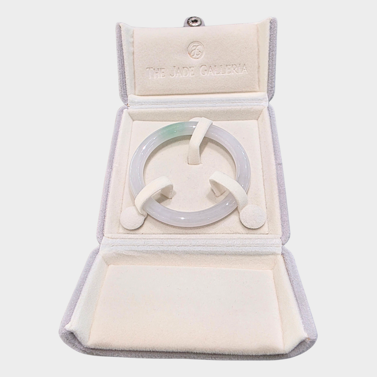 Icy and Green Jadeite Jade Bangle - 54mm Round