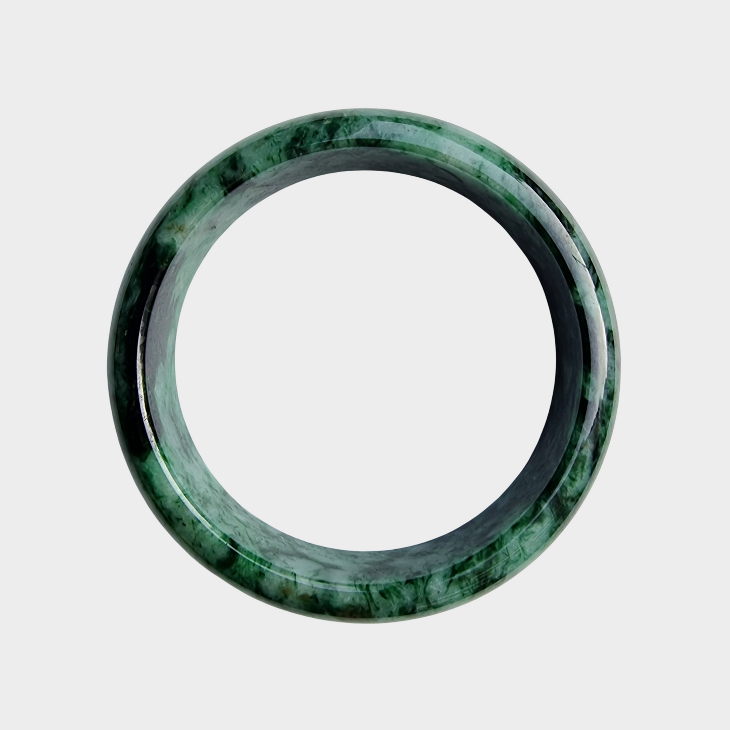 Flower Green Jadeite Jade Bangle - 61mm Half Round