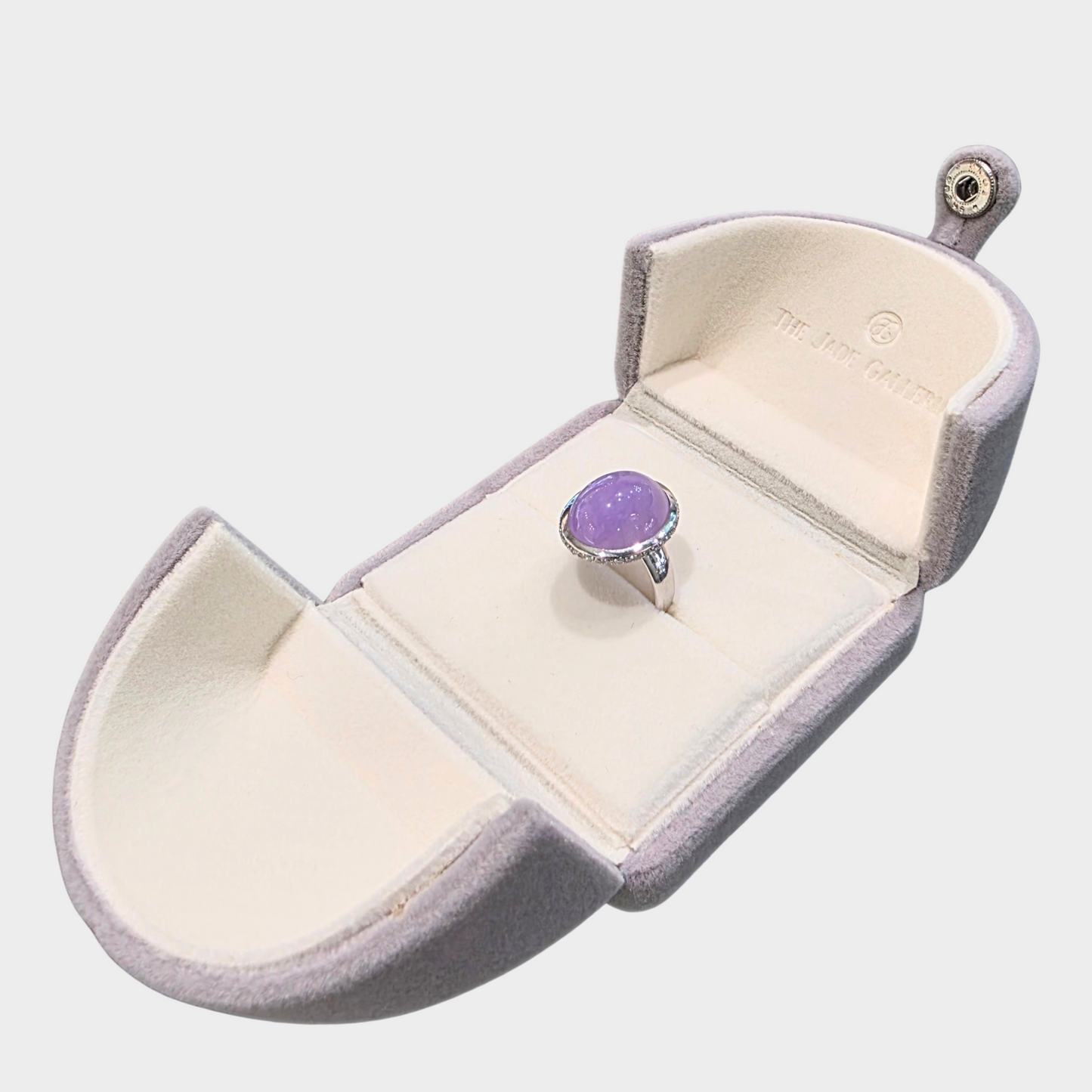 Lavender Jadeite Jade Cabochon Ring in White Gold with Diamonds