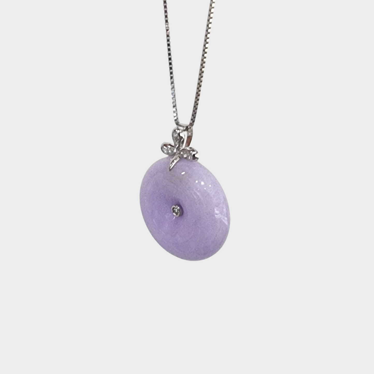 Lavender "Lucky Coin" Jadeite Jade Pendant in White Gold with Diamonds