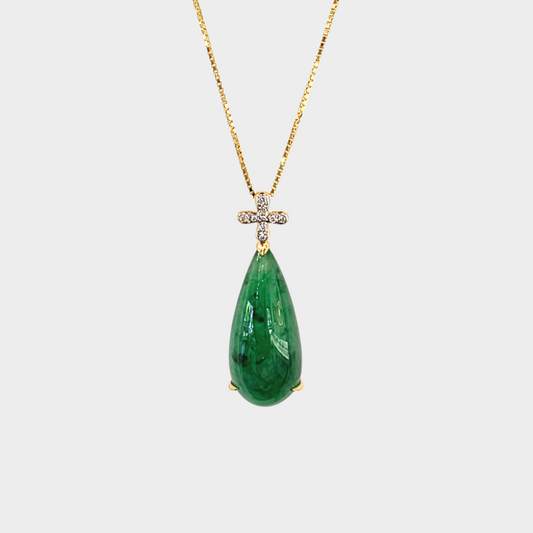 Forest Green "Teardrop" Jadeite Jade Pendant in White Gold with Diamonds