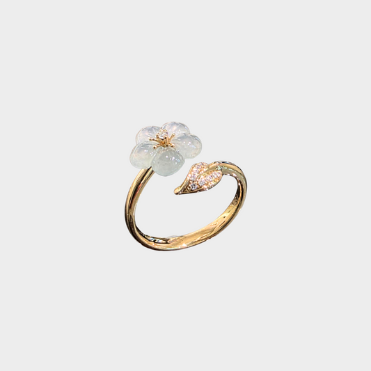 Icy "Peach Blossom" Jadeite Jade Ring in Yellow Gold with Diamonds