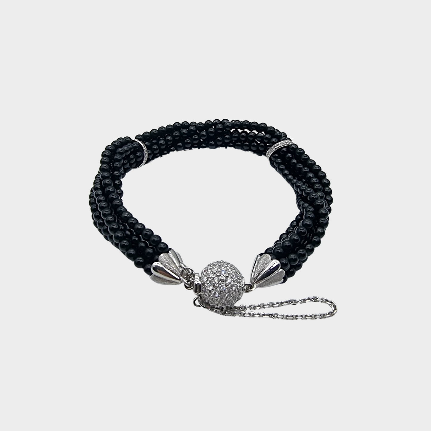 Omphacite Jadeite Jade Beads Bracelet in White Gold with Diamonds