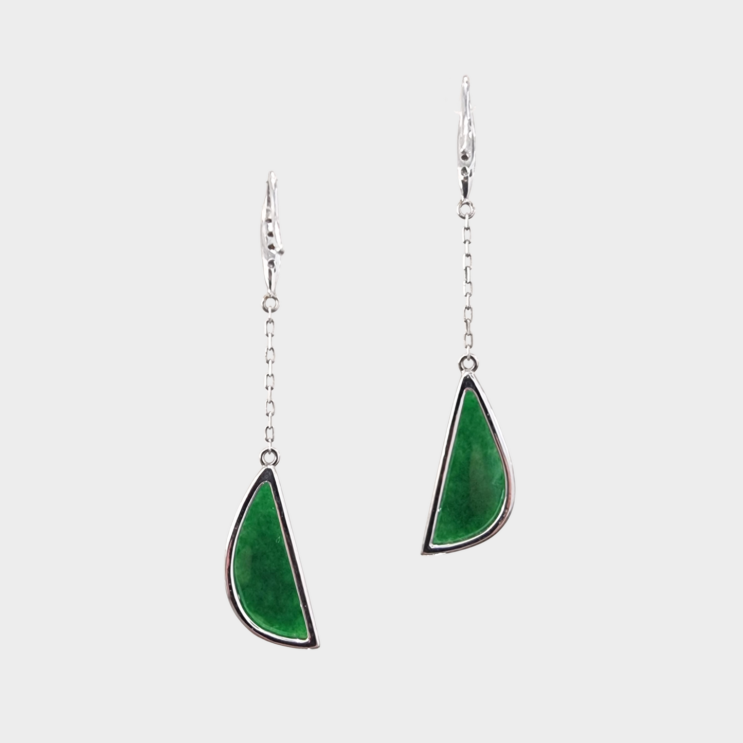 Green Jadeite Jade Drop & Dangle Earrings in White Gold with Diamonds