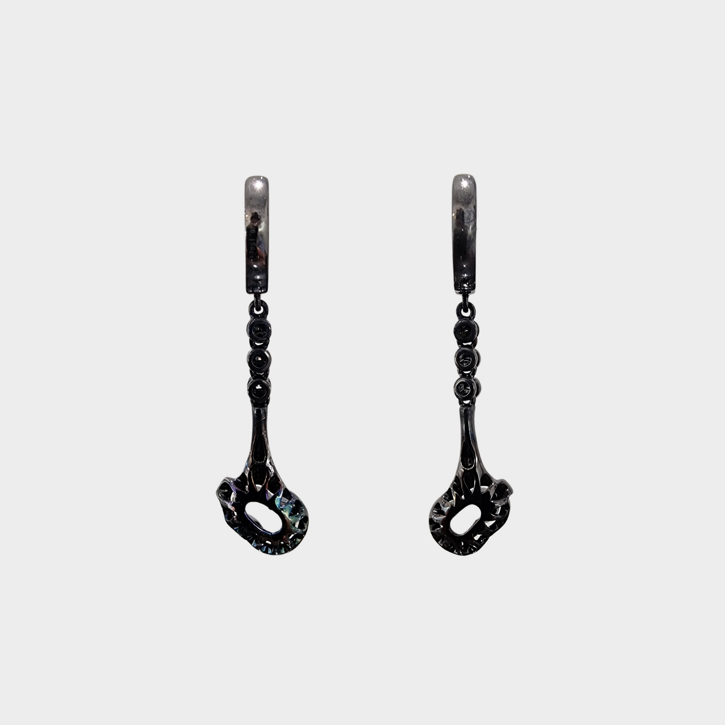 Icy "Auspicious Hulu" Jadeite Jade Drop & Dangle Earrings in Gold (plated black) with Diamonds