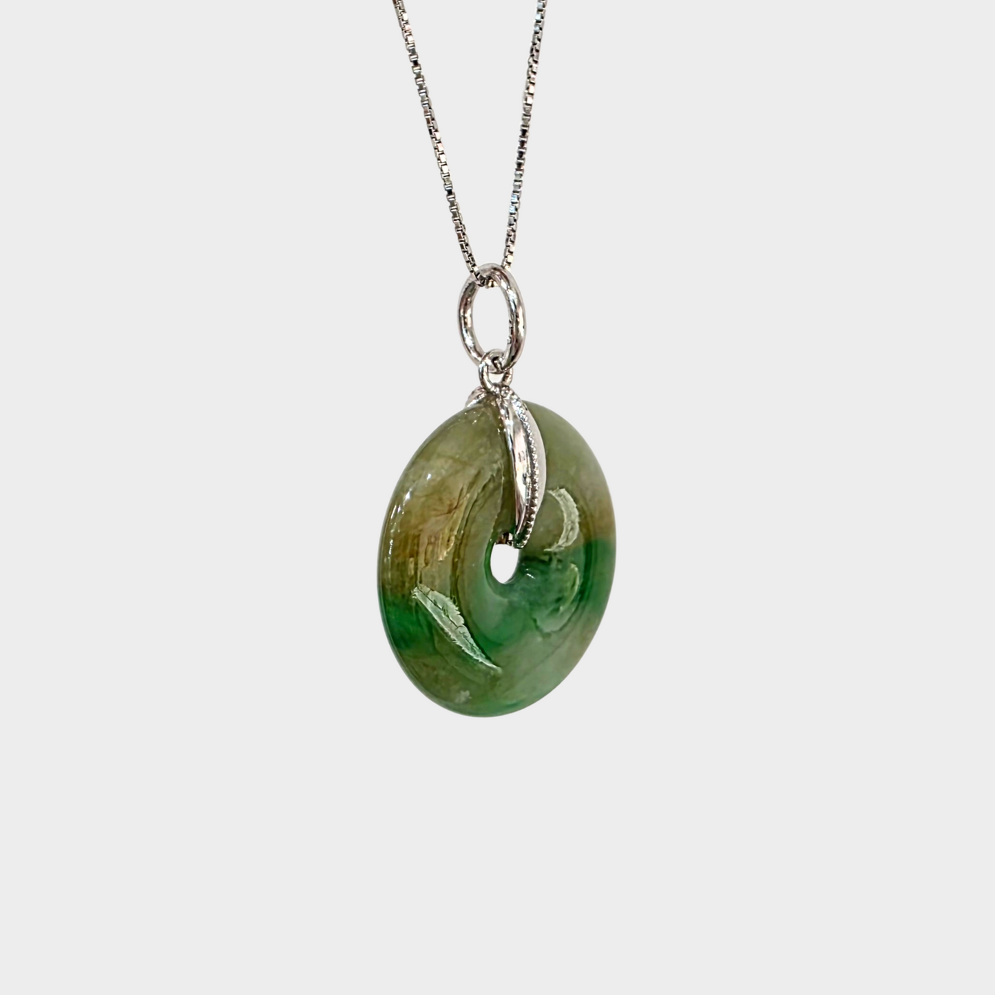 Yellow and Green "Lucky Coin" Jadeite Jade Pendant in White Gold