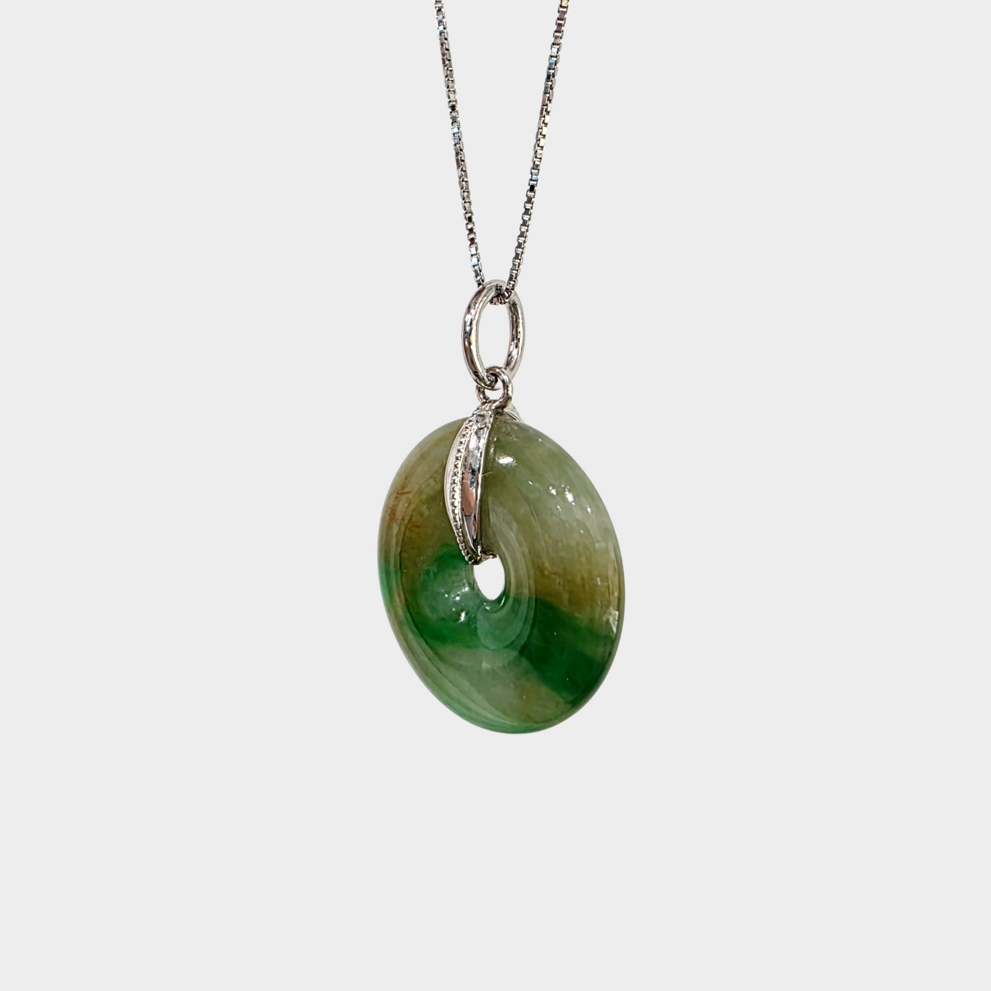 Yellow and Green "Lucky Coin" Jadeite Jade Pendant in White Gold