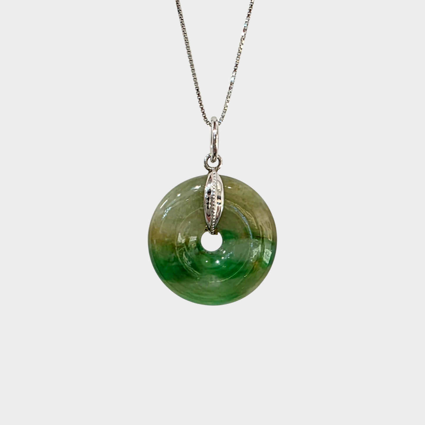Yellow and Green "Lucky Coin" Jadeite Jade Pendant in White Gold