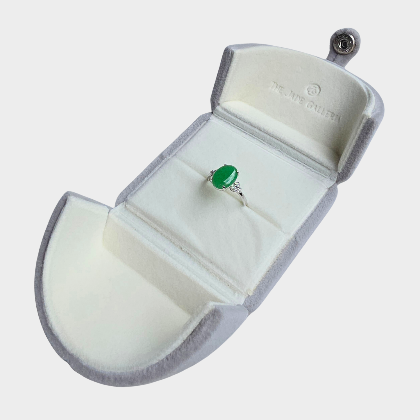 Jadeite Jade Cabochon Ring in White Gold with Diamonds