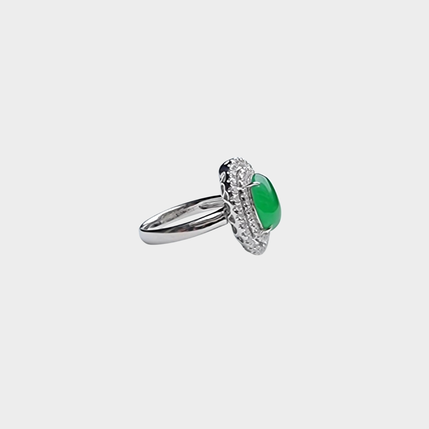 Jadeite Jade Cabochon Ring in White Gold with Diamonds