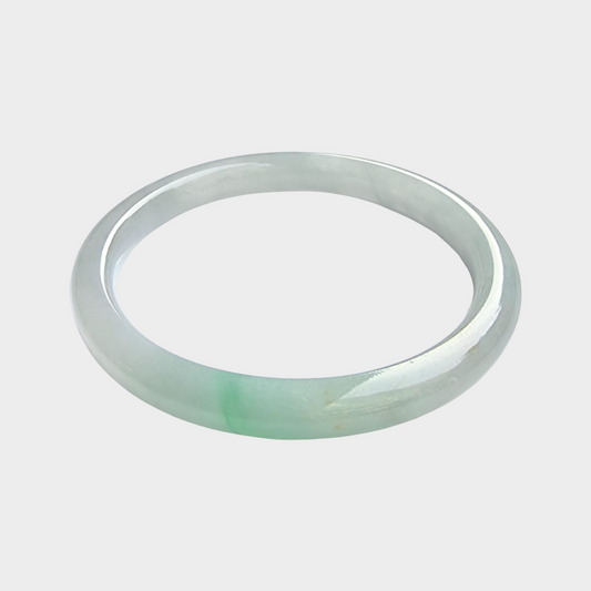 Icy with Green Jadeite Jade Bangle - 60mm Round