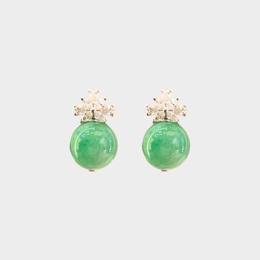 Jadeite Jade Beads Drop & Dangle Earrings in White Gold with Diamonds