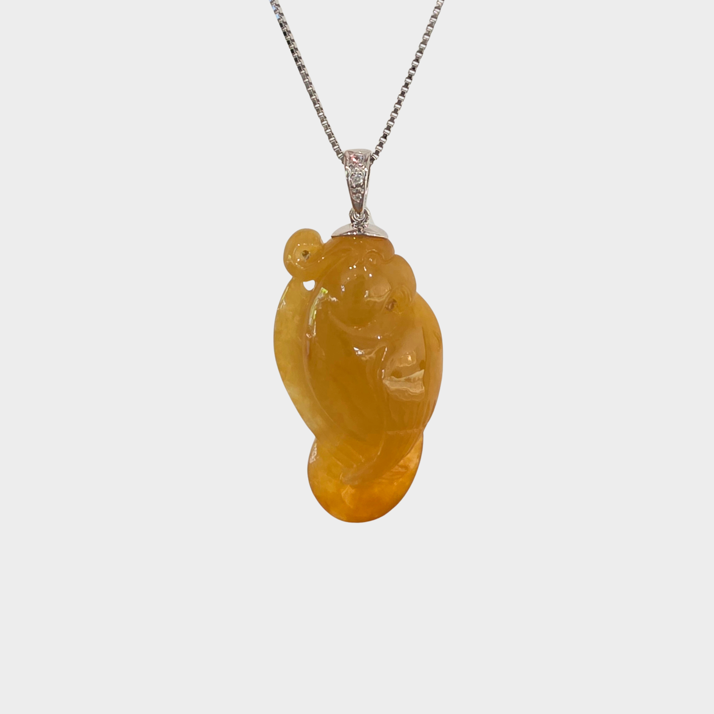 Honey Yellow Jadeite Jade "Parrot" Pendant in White Gold with Diamonds