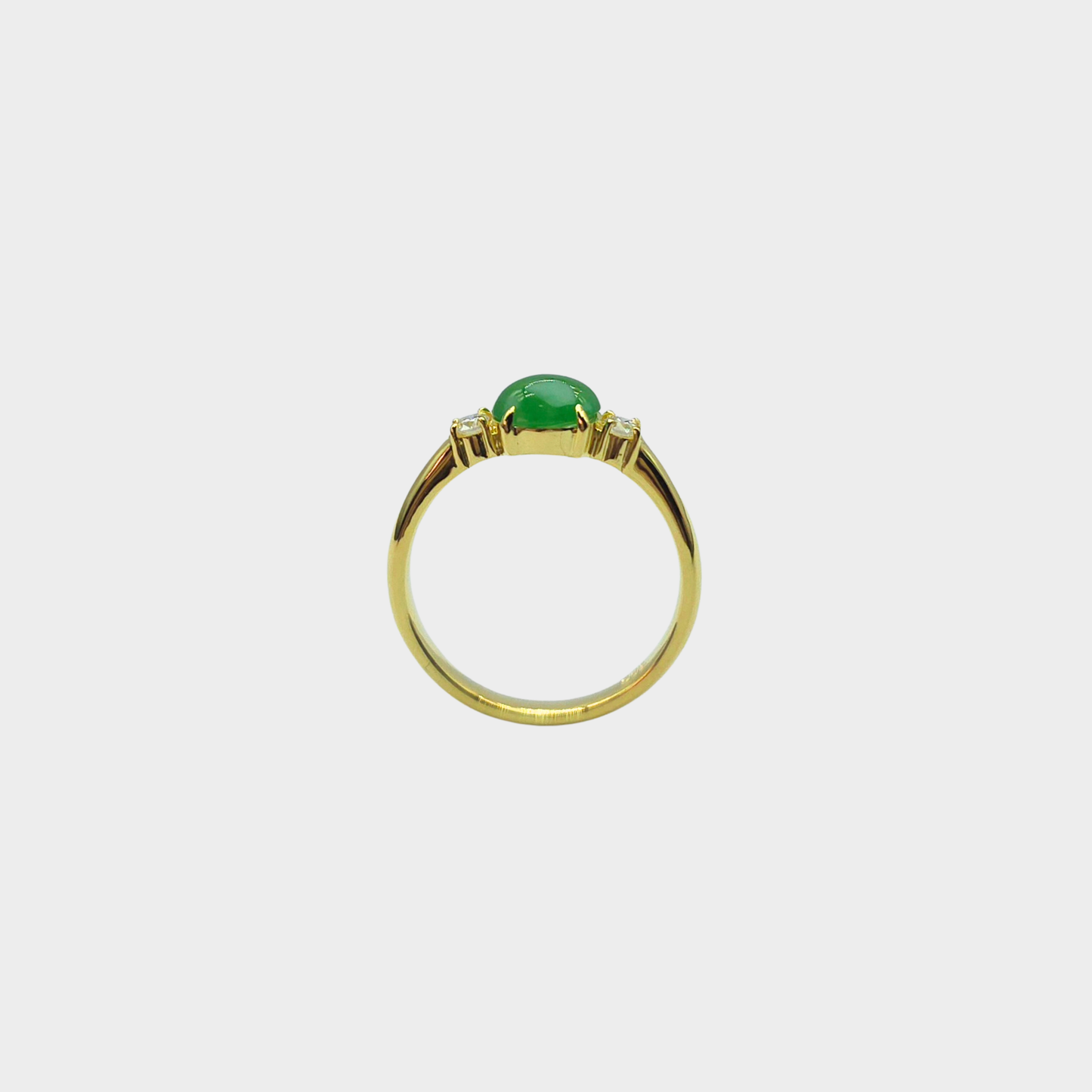 Apple Green Jadeite Jade Cabochon Ring in Yellow Gold with Diamonds