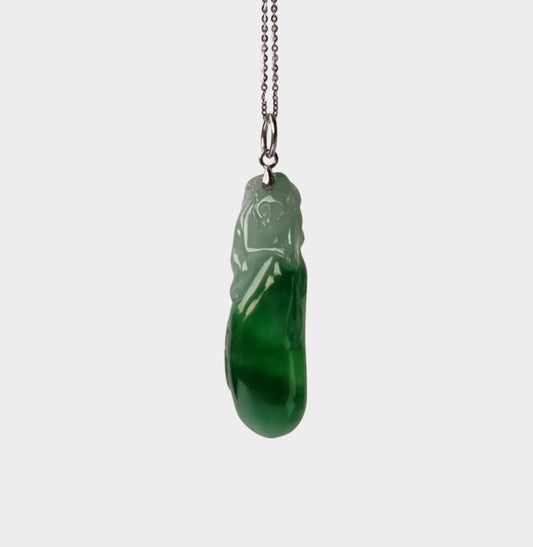 "Monkey and Melon" Jadeite Jade Pendant in White Gold