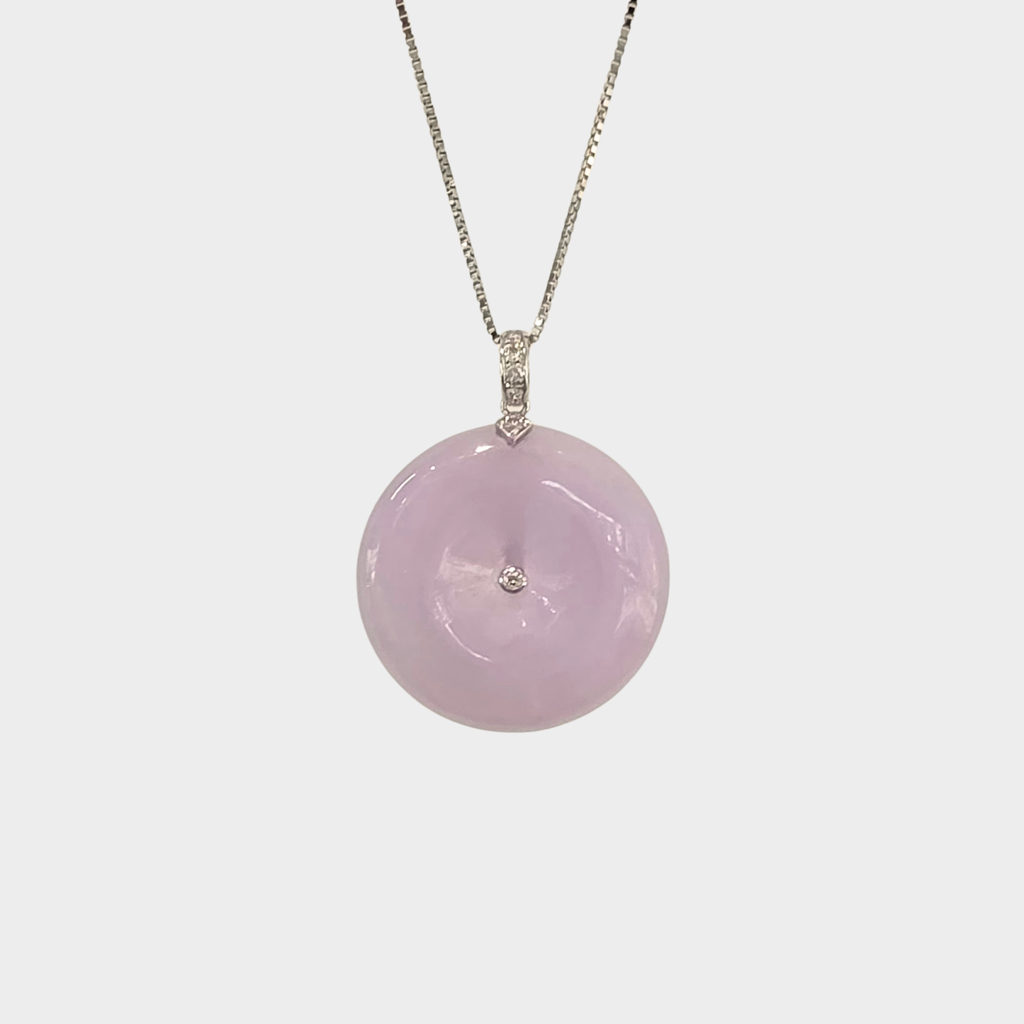 Lavender "Lucky Coin" Jadeite Jade Pendant in White Gold with Diamonds