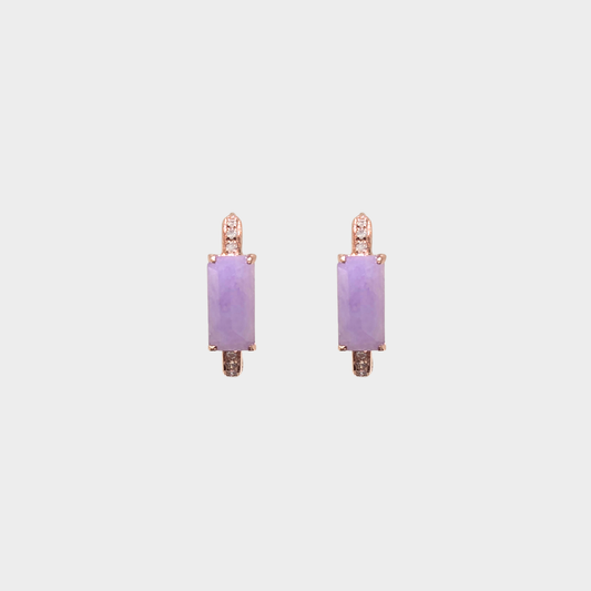 Lavender Jadeite Jade Hoop Earrings in Rose Gold with Diamonds