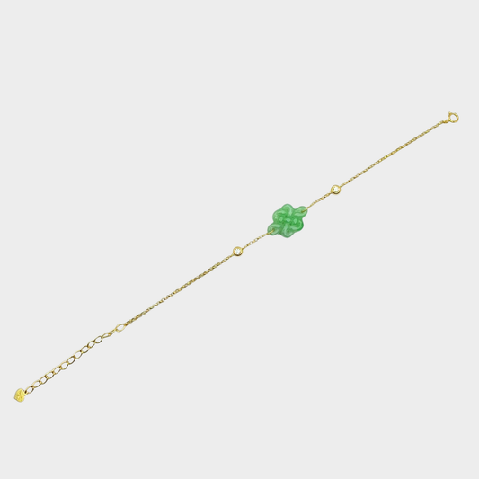 Jadeite Jade "Infinity Knot" Bracelet in Yellow Gold with Diamonds